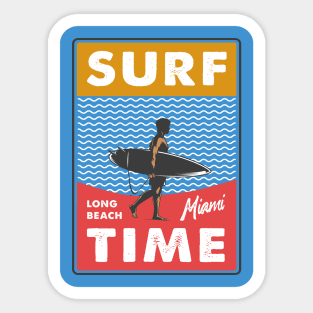 Surf Time Long Beach Miami Retro Vintage Surf Design Sticker